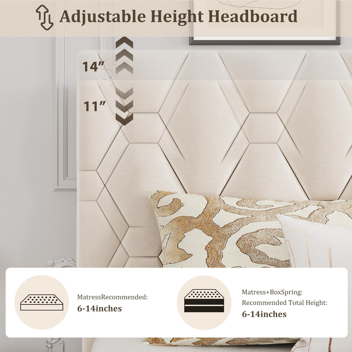 GAOMON Beige King Bed Frame with Upholstered Headboard, Heavy-Duty Platform Bed Frame with Strong Wood Slats, No Box Spring Needed/Noise Free/Easy Assembly GAOMON