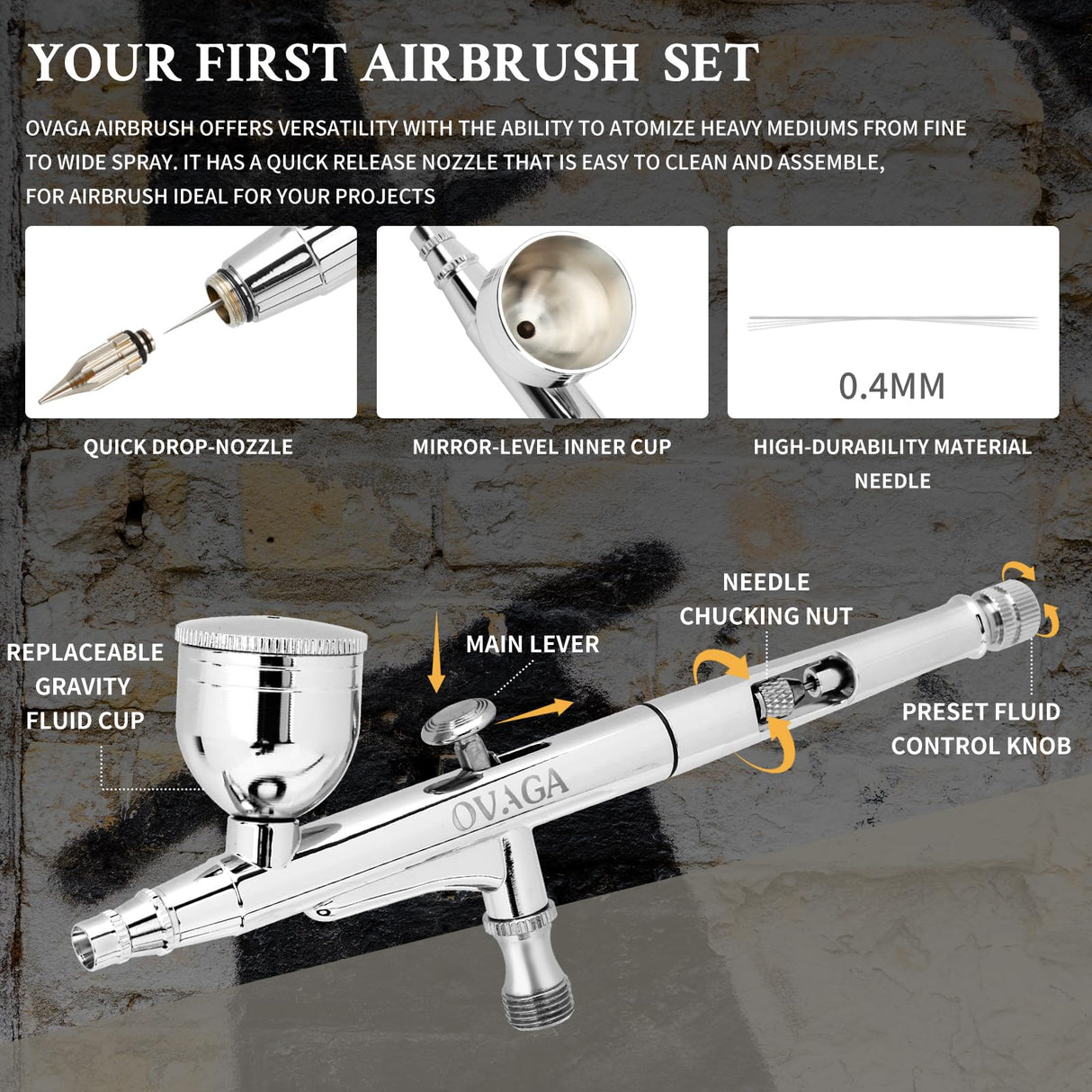 Ovaga 55PSI Ultra-Silent Airbrush Kit, Dual-Action Multi-Function Airbrush Set with Compressor for Painting Portable Air Brush Set for Cake Decoration Makeup Art Craft Nail Design Model Tattoo Ovaga