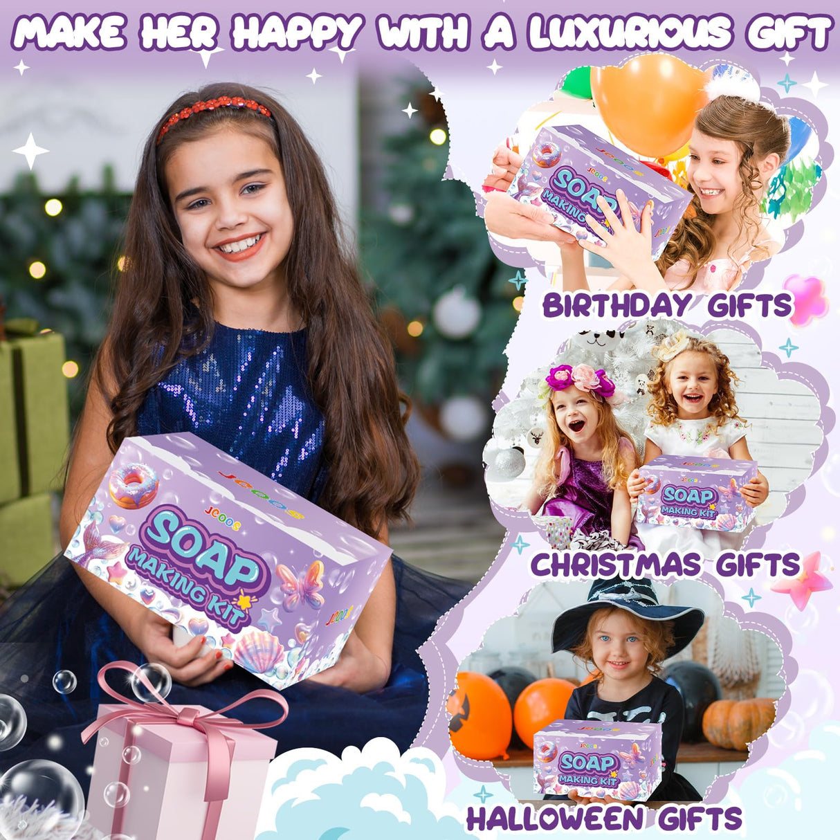 Jcoos Soap Making Kit for Kids, Make Your Own Soap Kit Soap Making Kit Science Kits for Kids Age 8-12, 9 Soap Mold, Soap Base, Scents, Activities Girls Crafts Ages 6-8 4-8 Christmas Gifts Jcoos
