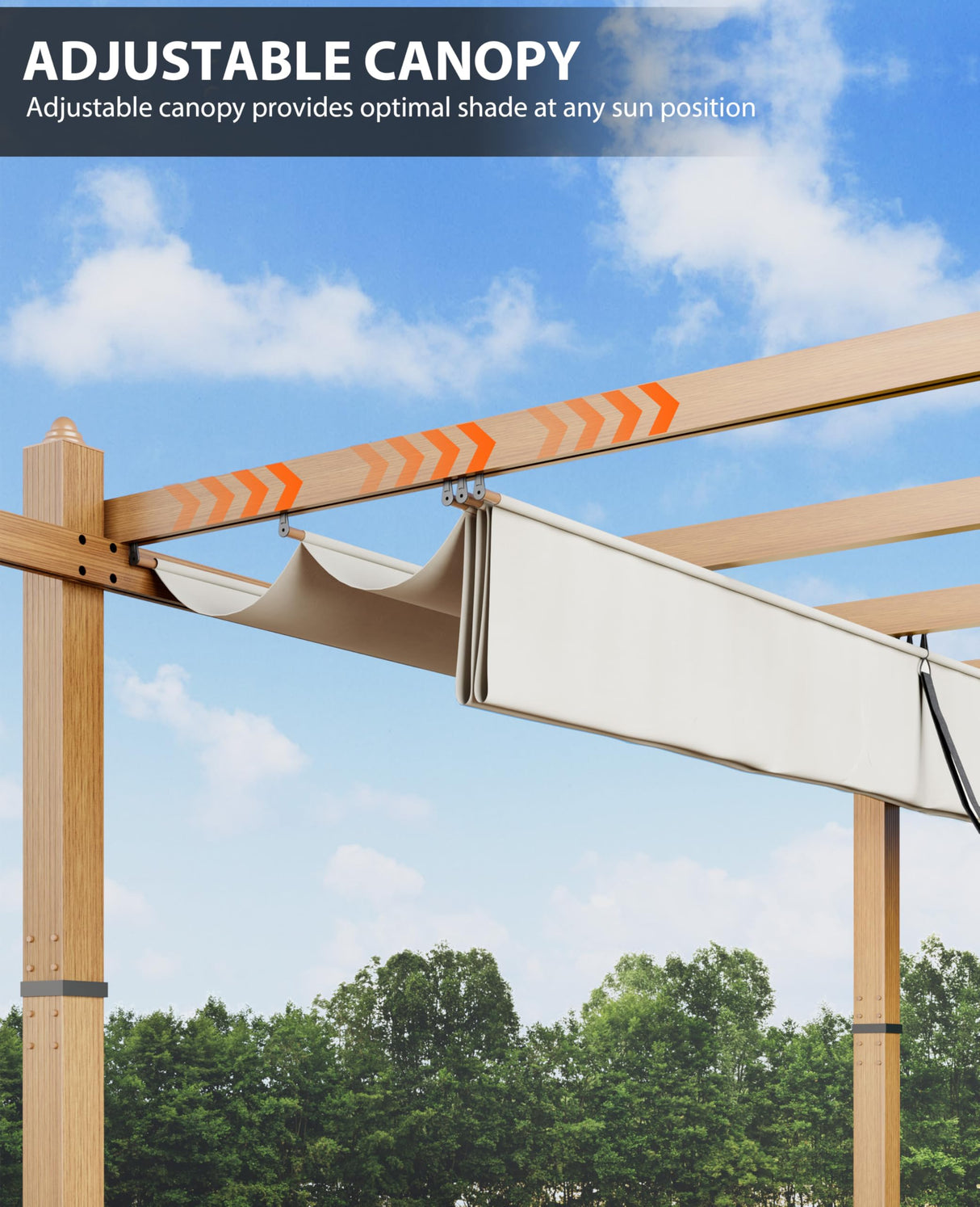 10x13 Ft Outdoor Retractable Pergola Aluminium Pergola Canopy with Adjustable Roof, Upgraded Faux Wood Grain Modern Metal Patio Gazebo for Deck, Backyard Garden, Porch, Grape Trellis, Beige GustoWave