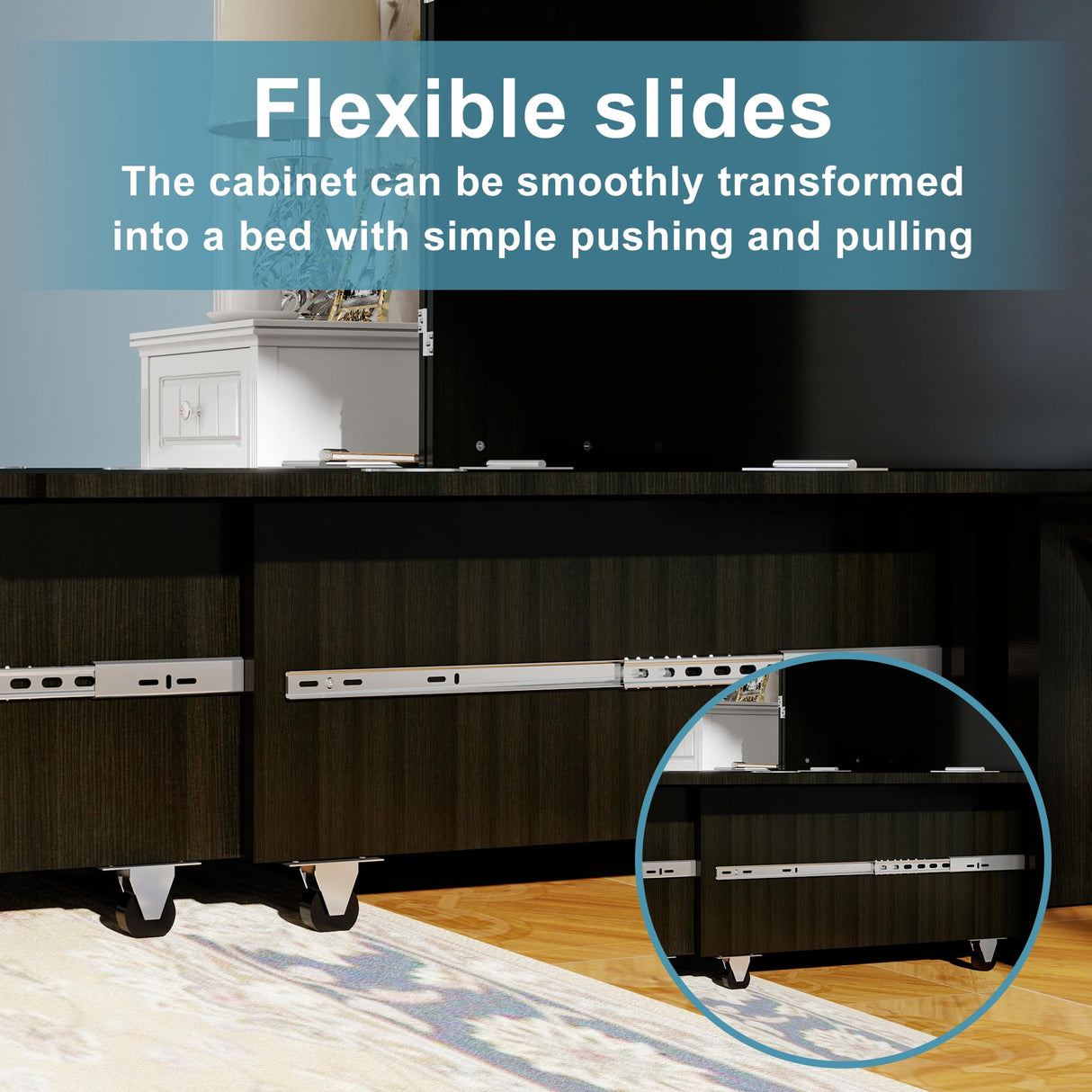 ClassyCabin Murphy Bed Queen Cabinet Without Mattress: Retro Black Wood Handle Murphy Bed Cabinet with USB Port & Small Shelves, Space Saving Wall Chest Bed with 2 Large Drawer for Home ClassyCabin