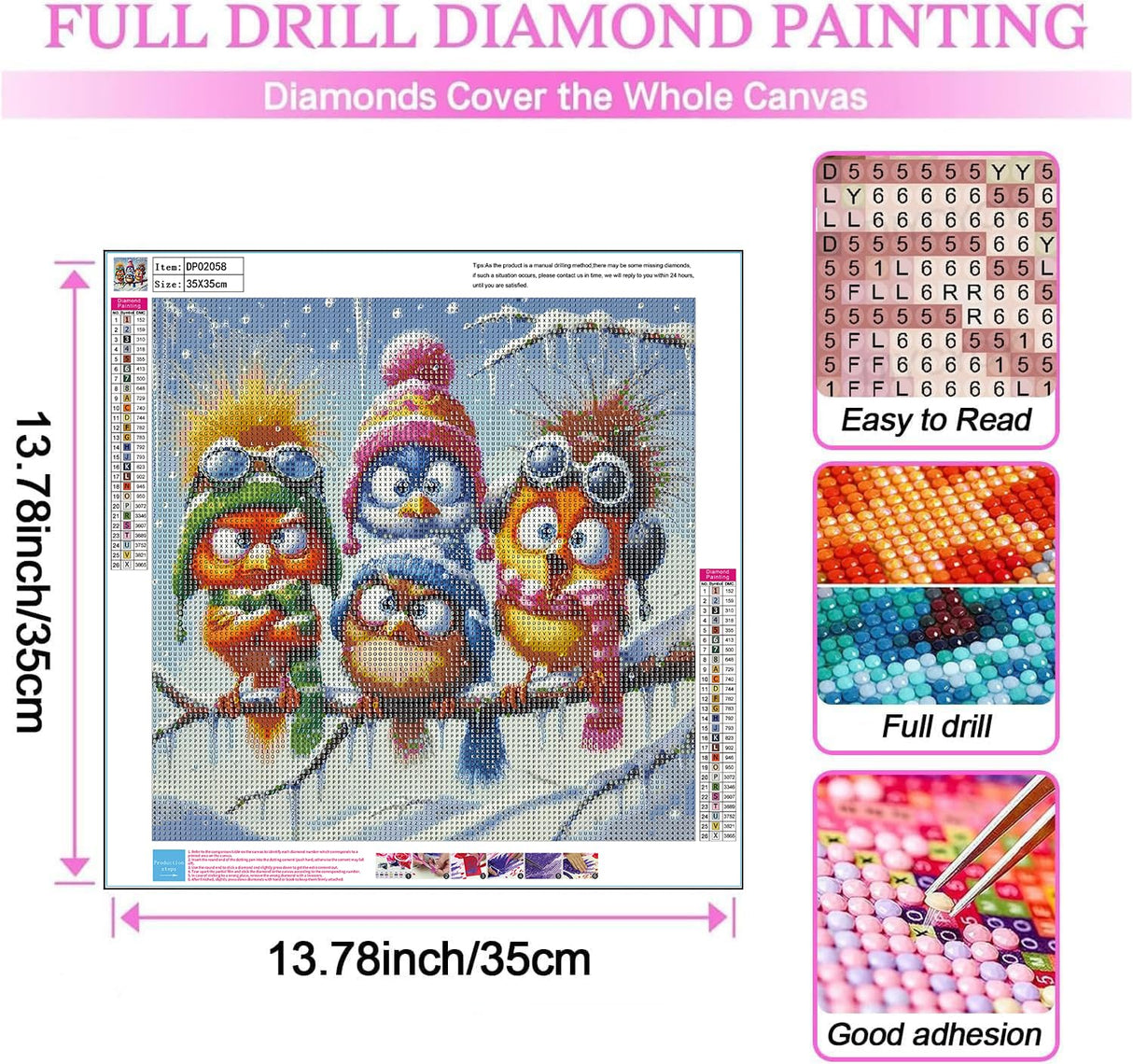 Birds Diamond Art Kits for Adults, 5D Full Round Drill Diamond Painting Kits for Adults Beginners,DIY Diamond Painting Gem Art Kits for Gift Home Wall Decor 14x14inch EIBEILI