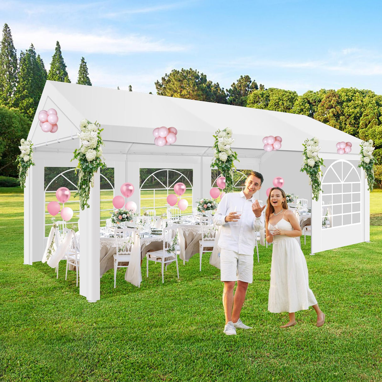 COBIZI 10x20FT Party Tent Heavy Duty Outdoor Gazebo White Event Shelter Wedding Canopy Tent for Parties Carport BBQ Commercial with Removable Sidewall Windows, Powder Coating (Better Than Galvanized) COBIZI