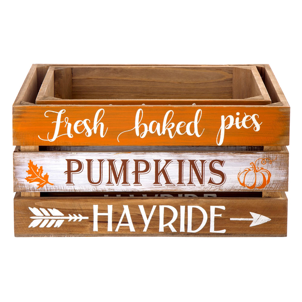 Glitzhome Fall Harvest Wooden Crates, Rustic Nesting Wooden Crates Set of 2, Fall Decorative Storage Gift Wood Crates for Display, Farmhouse Wooden Storage Boxes for Autumn Harvest Glitzhome