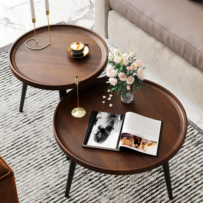 Semjar 2-Piece Mid Century Modern Round Walnut Coffee Table Set for Living Room,Easy Assembly Nesting Coffee Tables,Small Circle Coffee Side Tables for Sofa Bedside Office Balcony
