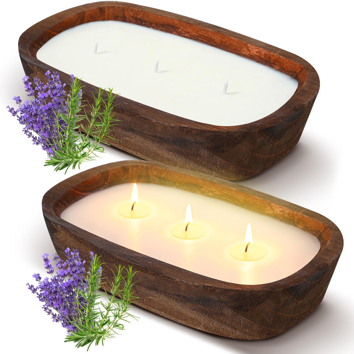 Threlaco 2 Pack 10 Inch Wood Dough Bowl Candle Candle Decorative with Wick Scented Candles Soy Gifts for Men Women Farmhouse Table Centerpiece Home(Lavender) Threlaco