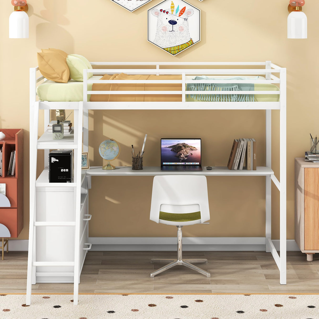 Bellemave Twin Loft Bed with Desk and Storage Drawers in White, Perfect for Kids and Teens Bellemave