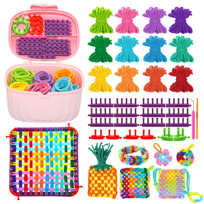 Tldcdte Weaving Loom for Kids and Adults,Potholder Loom Kit with 240 Colorful Loops,2-in-1 Weaving Loom Kit Toys for Kids with Transparent Bow Tote Box,Ideal Gifts for Girls Ages 5 6 7 8-12 13