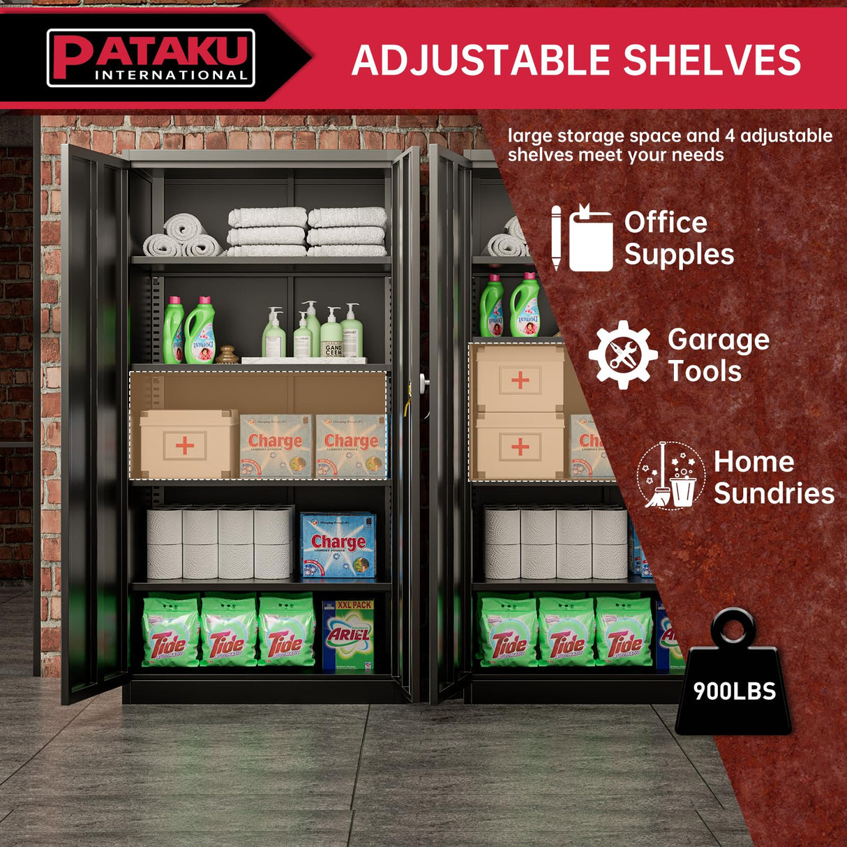 Pataku Garage Storage Cabinets, Black Metal Cabinet with Locking Doors and Shelves, 72.5"x 36"x18" Steel Tool Cabinet for Home Office, Basement, Pantry, File, Large Capacity… Pataku