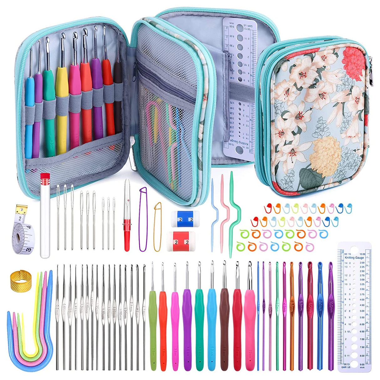 96 Pack Crochet Hooks Set, Ergonomic Knitting Needle Weave Yarn Kits with Storage Case and Crochet Needle Accessories, Crochet Needles Kit for Beginners and Experienced Crochet Hook Mayboos