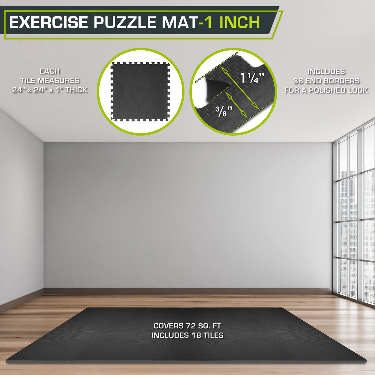 ProsourceFit Extra Thick Puzzle Exercise Mat 1", EVA Foam Interlocking Tiles for Protective, Cushioned Workout Flooring for Home and Gym Equipment, Black 3-Pack ProsourceFit