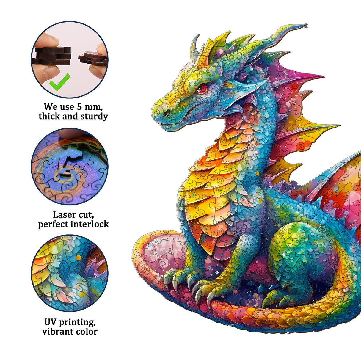 Jigfoxy Wooden Puzzles for Adults, Dragon Wood Puzzles Adult, Unique Animal Shape Wooden Jigsaw Puzzles, Birthday Gifts for Puzzles Lovers (XL-21.7 * 18.6in-560pcs) Jigfoxy