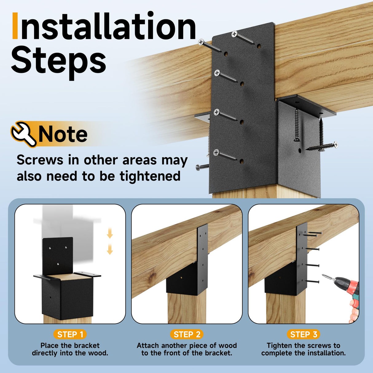 2 Pcs 4x4 Pergola Brackets for Wood Post, Heavy Duty 14 Gauge Post Top Rafter Brackets, Pergola Wall Mount Bracket Kit with Screws Black Deck Railing Brackets for Patio Pergola Log Cabin Youyikoo