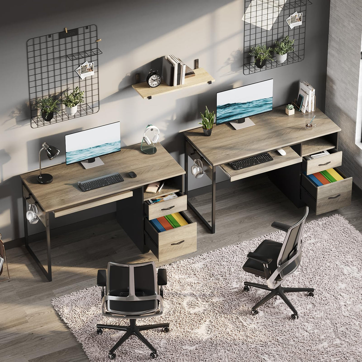 Bestier 48” Computer Desk with Drawers, Office Desk with Storage, Industrial Wood Writing Desk with File Drawer, Keyboard Tray & 2 Hooks for Home Office & Studio, Gray Bestier