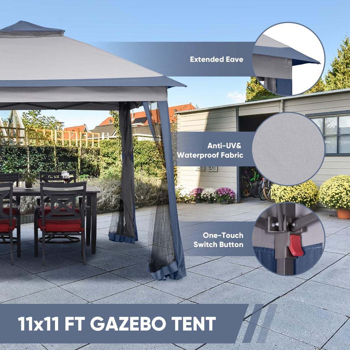 Wonlink 11x11 FT Gazebo Tent, Outdoor Tents for Parties with Mosquito Netting, Folding Heavy Duty Height Adjustable Canopy Tent for Patio Backyard Garden Wonlink
