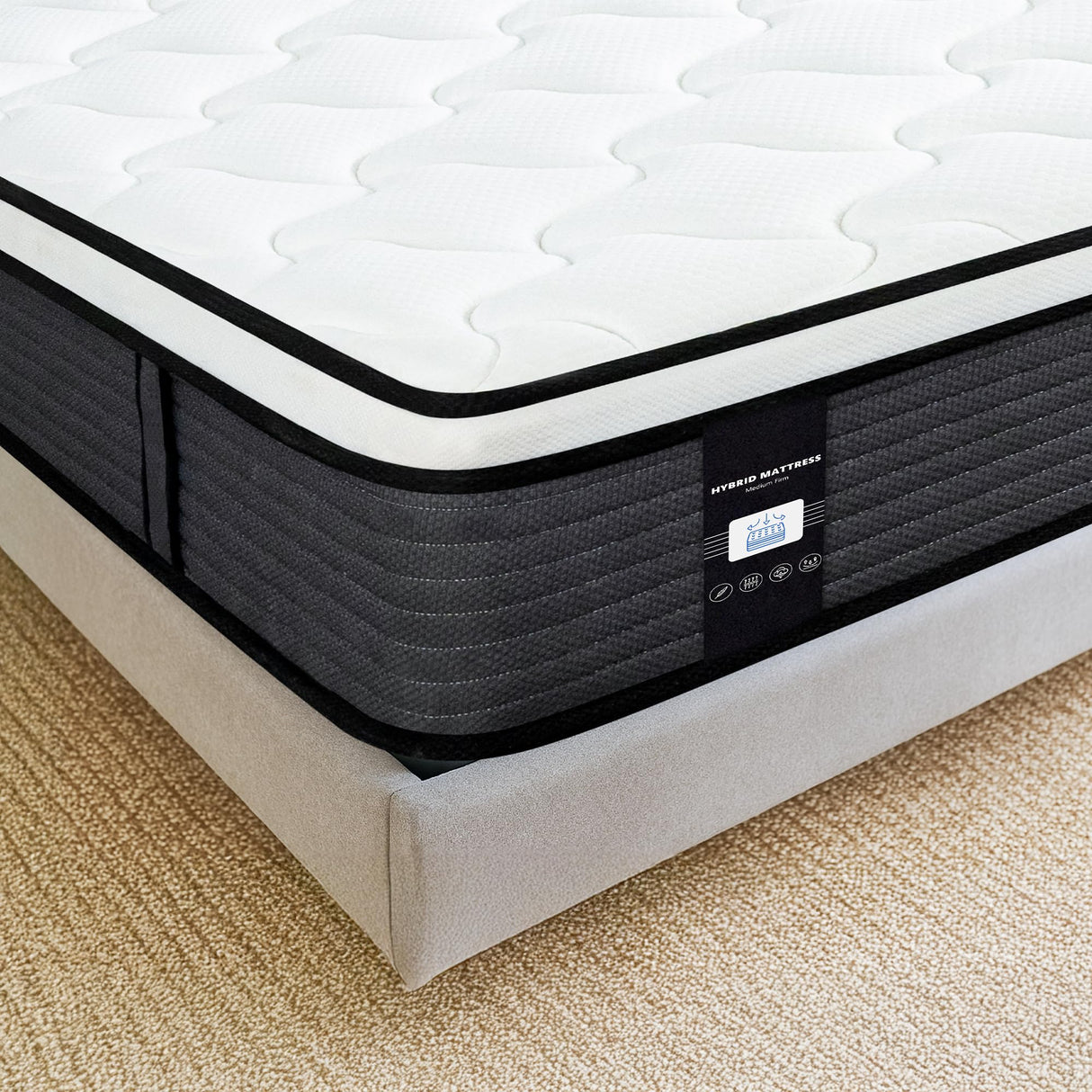 10 Inch King Mattress, Memory Foam Hybrid Mattress, Motion Isolation Pocket Spring Bed in a Box, Medium Firm for Pressure Relief, Breathable Pillow Top, CertiPUR-US Certified Marine Moon