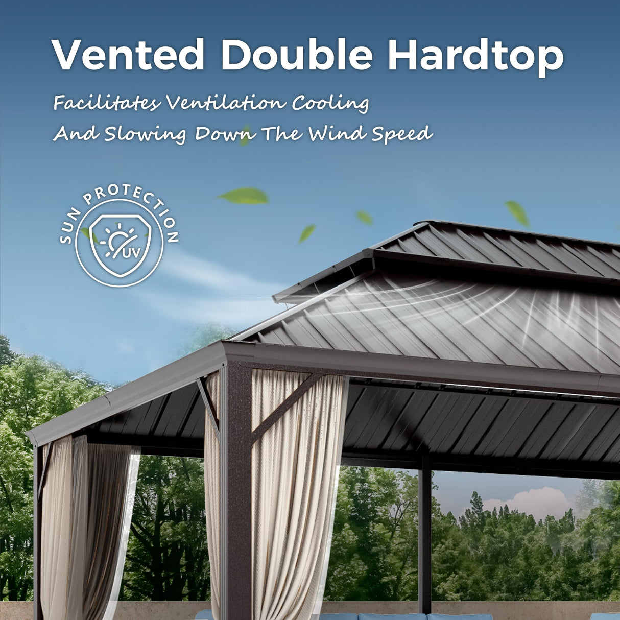 MIXPATIO 14' x 20' Hardtop Gazebo, Galvanized Steel Metal Double Roof Gazebo, Permanent Outdoor Metal Pavilion with Curtain and Netting for Deck, Backyard, Patio, Lawns MIXPATIO