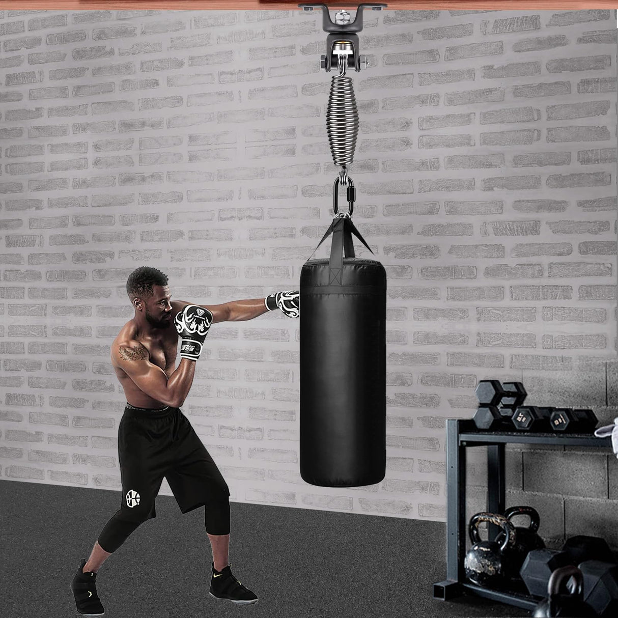 BeneLabel Punching Bag Hanger with Spring 360° Rotation Heavy Bag Beam Hanger Beam Mount Hardware Bracket for Boxing Bag with Carabiner, 150 LB Capacity BeneLabel