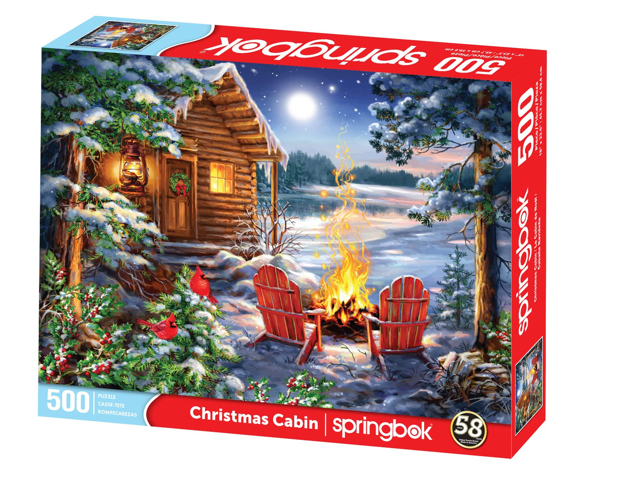 Springbok Christmas Cabin 500 Piece Jigsaw Puzzle for Adults or Children Designed for Holiday Fun- Made in The USA with Precision fit Pieces for a Great Puzzling Experience Springbok