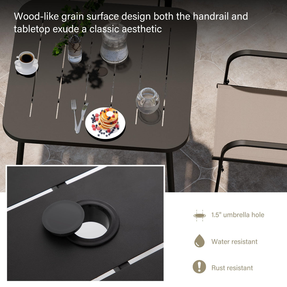 LAUSAINT HOME 5-Piece Outdoor Dining Set, Patio Furniture Set with Textilene Chairs and Square Metal Table, All-Weather Table and Chairs Set with Umbrella Hole for Backyard, Garden, and Poolside LAUSAINT HOME