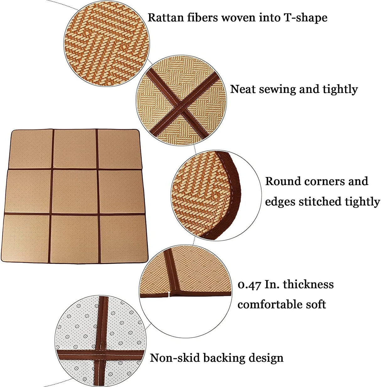 MYOYAY Large Japanese Tatami Mat 71x 71in Summer Breathable Sleeping Mat Foldable Rattan Floor Mat Non-Slip Memory Foam Stitching Carpet Crawling Mats Living Room Bedroom Playroom Yoga (Brown) MYOYAY