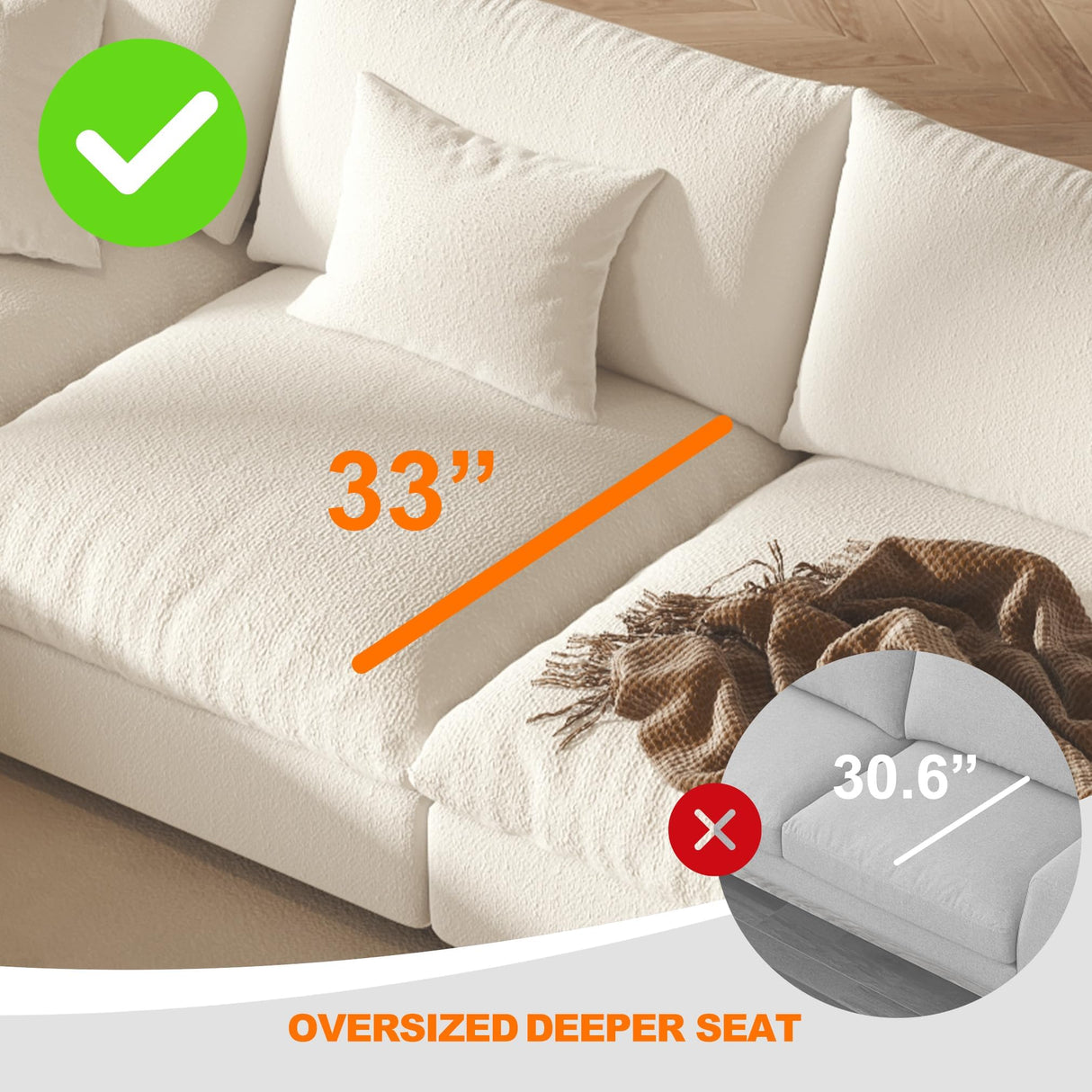 Oversized Modular Sectional Sofa,Cloud Couch Sectional Deep Seat Sofa Cushion Covers Removable,Oversized Sectional Couches for Living Room(6 Seater-Cream White Linen) Fajiani