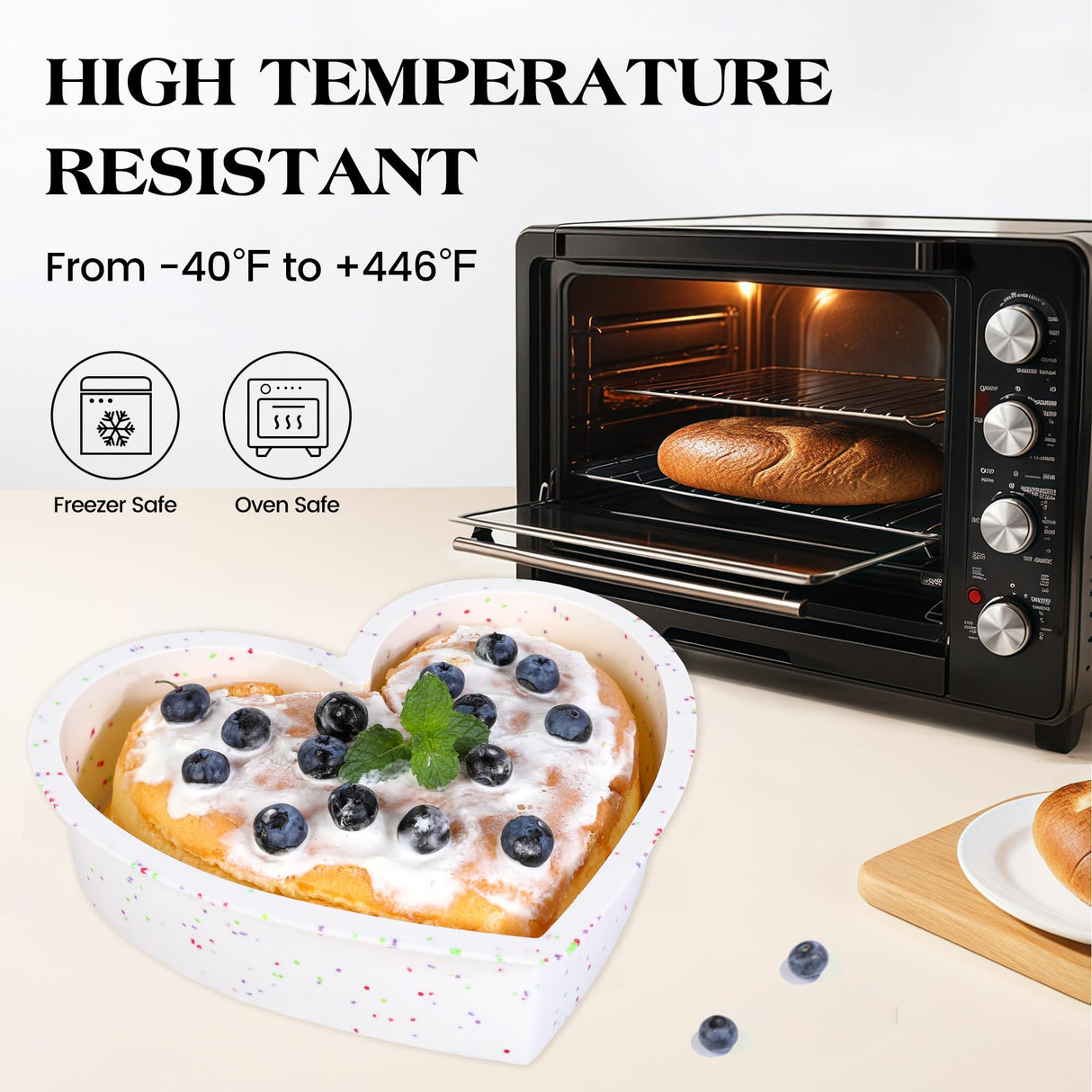 AOTASO Silicone Heart Shaped Cake Pans 10 Inch Large Heart Cake Pan for Valentine's Day Nonstick Silicone Heart Molds for Baking (2 Pcs Set, Cream) AOTASO