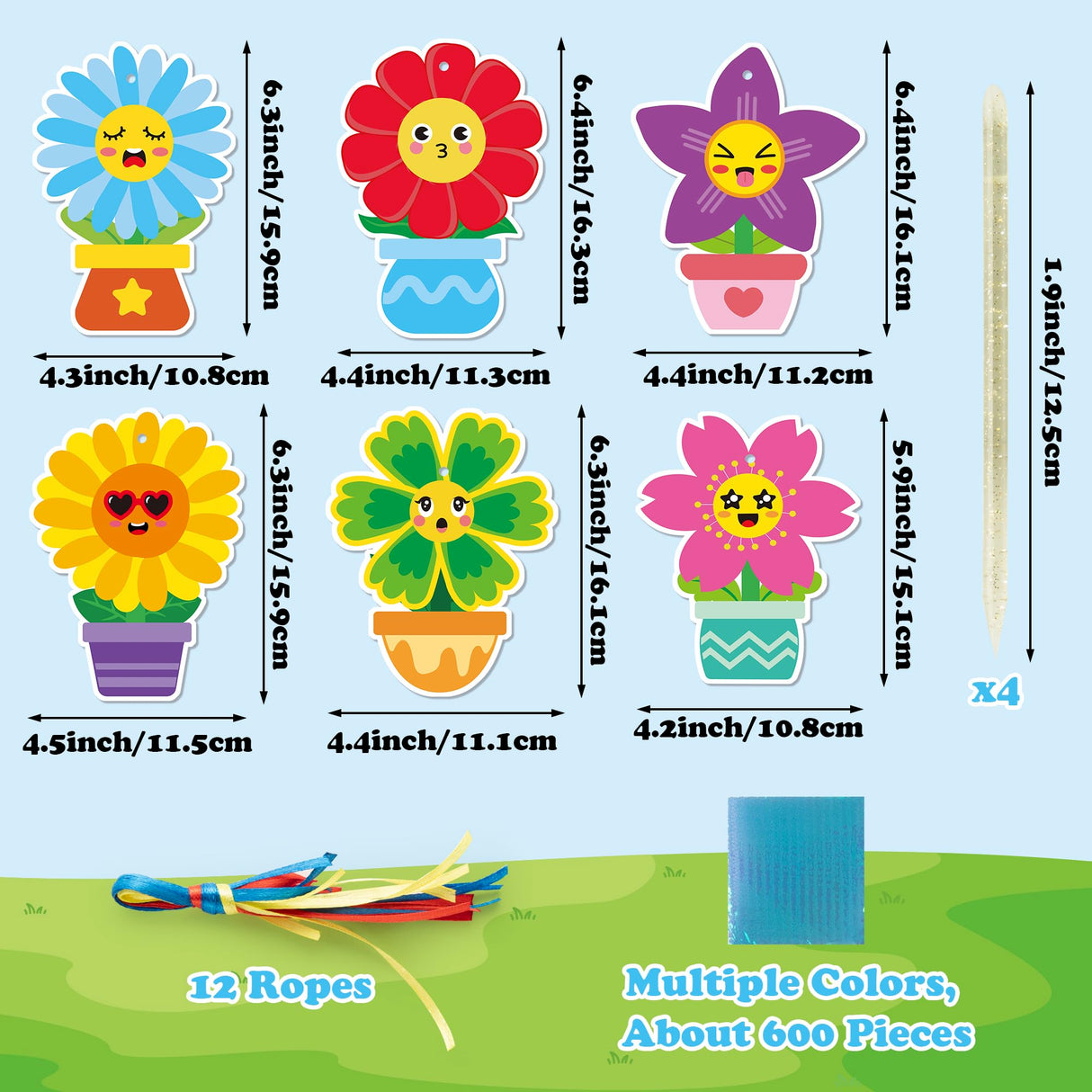 3sscha 12 Packs Spring Flower Poking Craft Kit - Mother's Day Creative DIY Foam Flower Pot Poke Fabric Art Set Make Your Own Card Party Decoration Gift School Classroom Rewards Activity Supplies 3sscha