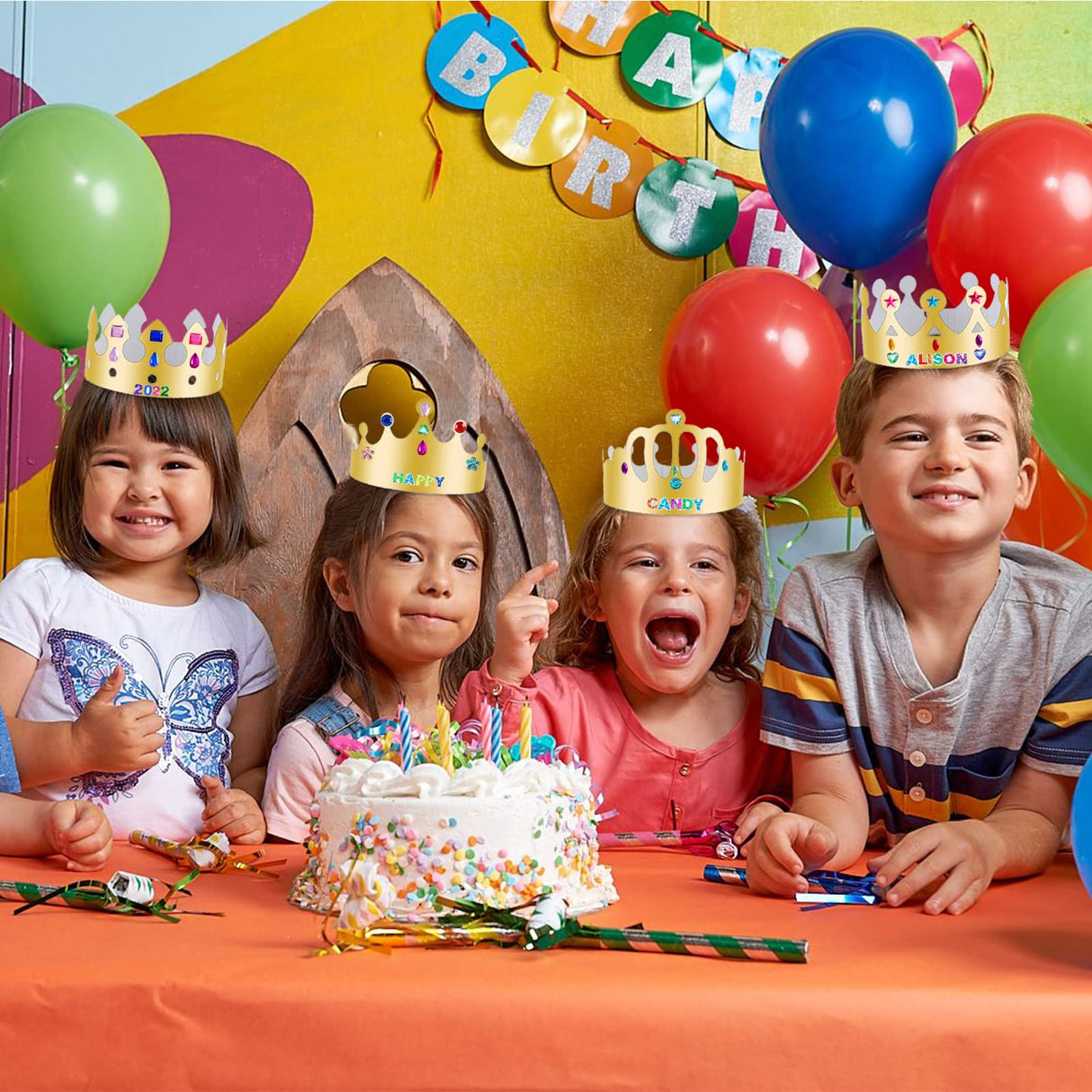 ZYNERY 47 PCS Golden Birthday Crowns with DIY Stickers Kit Paper Crown Party Hats for Kids Classroom School,Prince Princess Birth Decor Gift ZYNERY