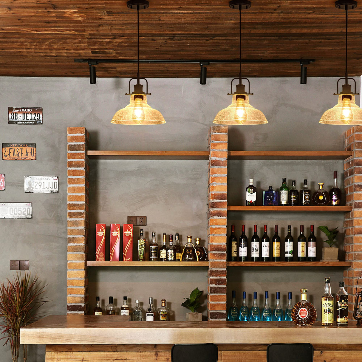 Zlepmlla Glass Pendant Light,Black Pendant Light Fixtures with Seeded Glass Shade, Adjustable Height Hanging Lights for Hallway, Kitchen Island, Dinning Room(Bulb not Included) Zlepmlla