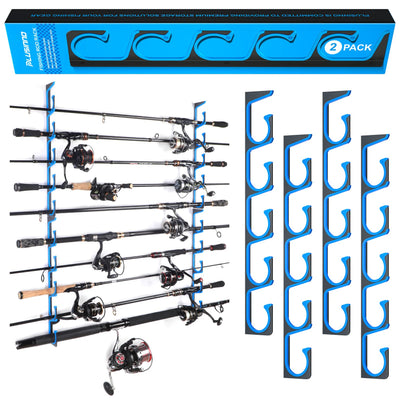 PLUSINNO H5 Horizontal Fishing Rod/Pole Holders for Garage, Wall or Ceiling Mounted Fishing Rod Rack, Aviation Aluminum Fishing Pole Holder Holds up to 10 Rod or Combos or Nets Storage Racks