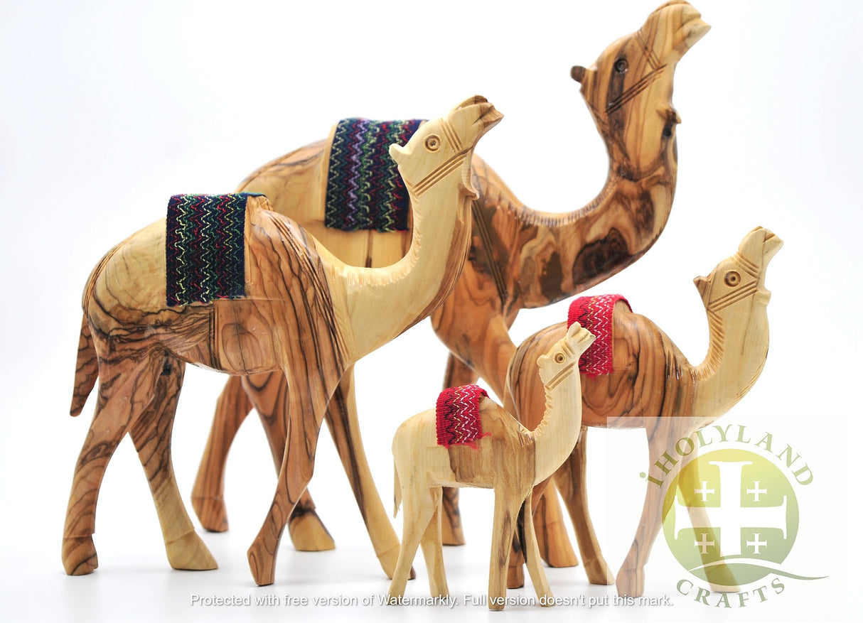 Wooden Camel Figurine, Handmade Olive Wood Nativity Camel with Embroidery Saddle Carved in the Holy Land by Christian Artisans, Nativity Animals, iHoly Land Crafts