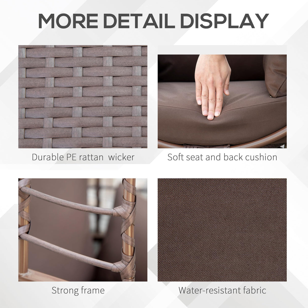 Outsunny Wicker Egg Chair, 360 Rotating Indoor Outdoor Boho Basket Seat with Cushion and Pillows for Backyard, Porch, Patio, Garden, Handwoven All-Weather PE Rattan, Steel Frame, Brown Outsunny