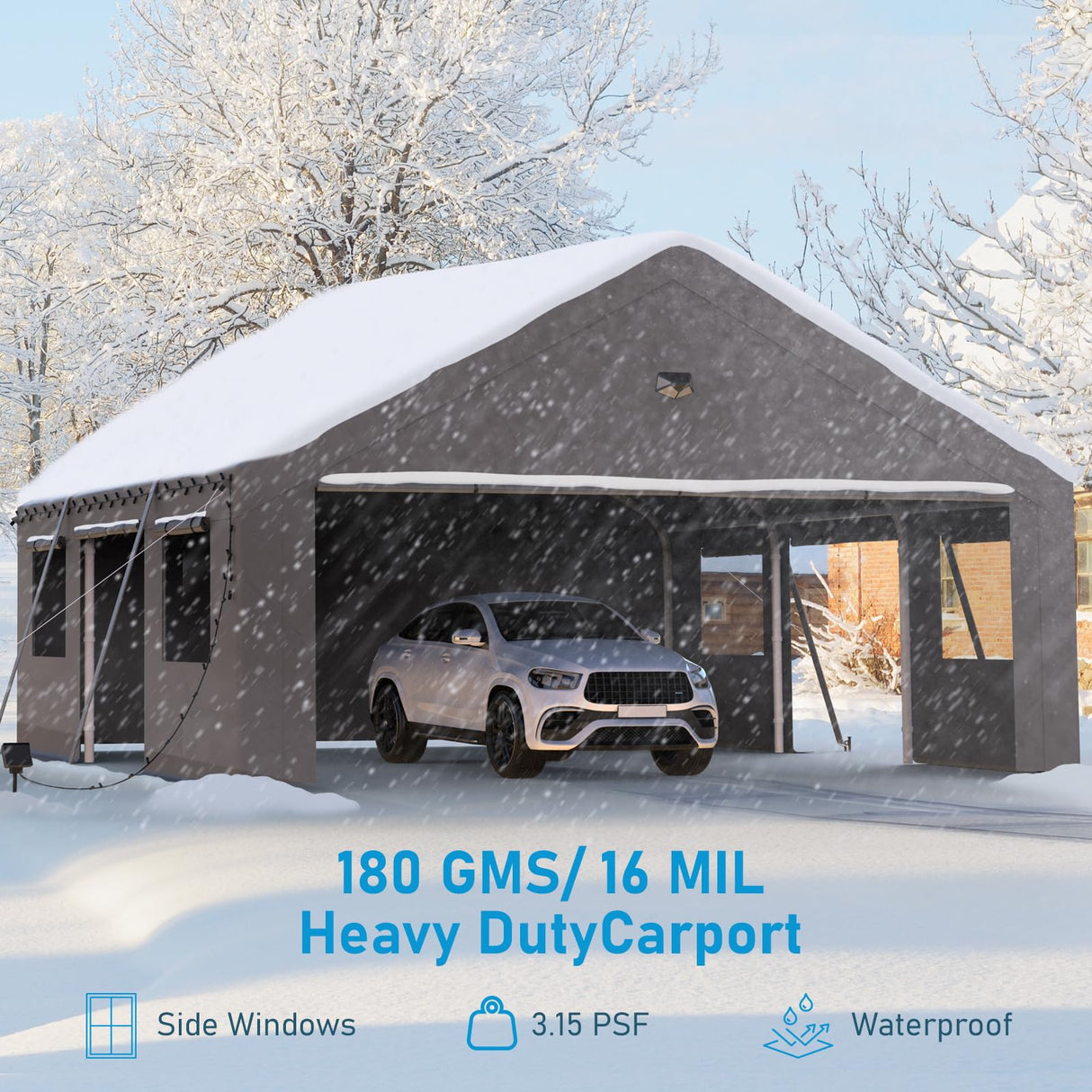 Benass 20x20 Carport Heavy Duty, Portable Garage 20x20 Heavy Duty, 2 Car Carport Canopy with Side Doors & Windows and Removable Sidewalls, Grey Benass