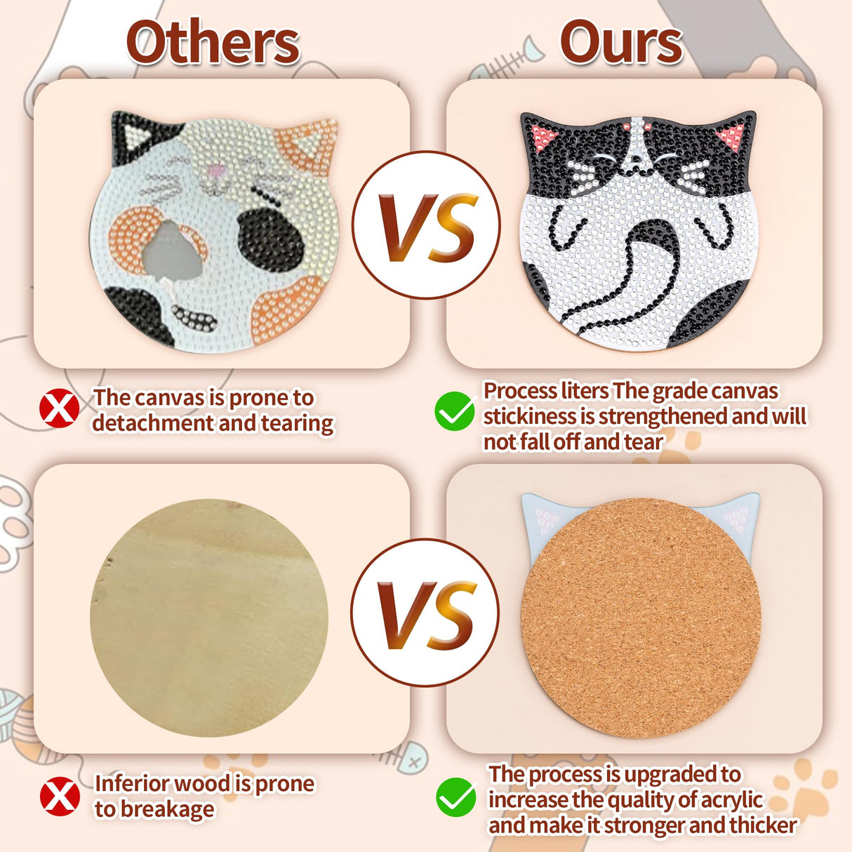 handlish 6 Pieces of Cute cat Diamond Art Coaster with Stand, Adult and Child Diamond Painting Art Set, DIY Diamond Art for Beginners, Family Craft Items (CAT) handlish