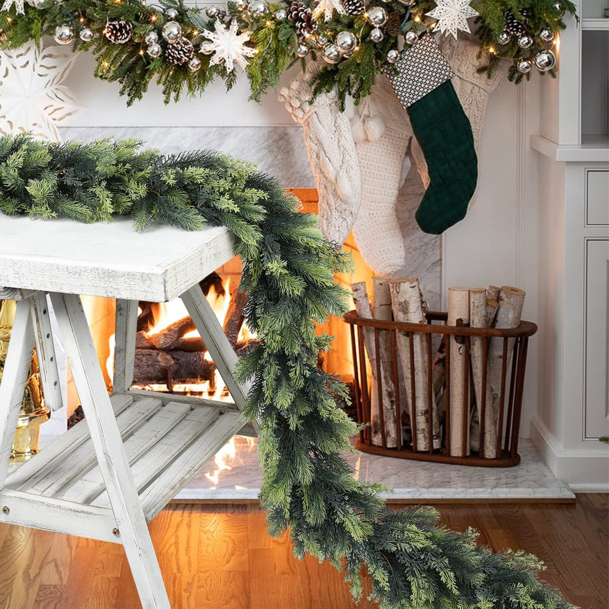 Artiflr 6 Feet Artificial Christmas Pine Garland, Winter Greenery Garland for Holiday Season Mantel Fireplace Table Runner Centerpiece Decoration Artiflr