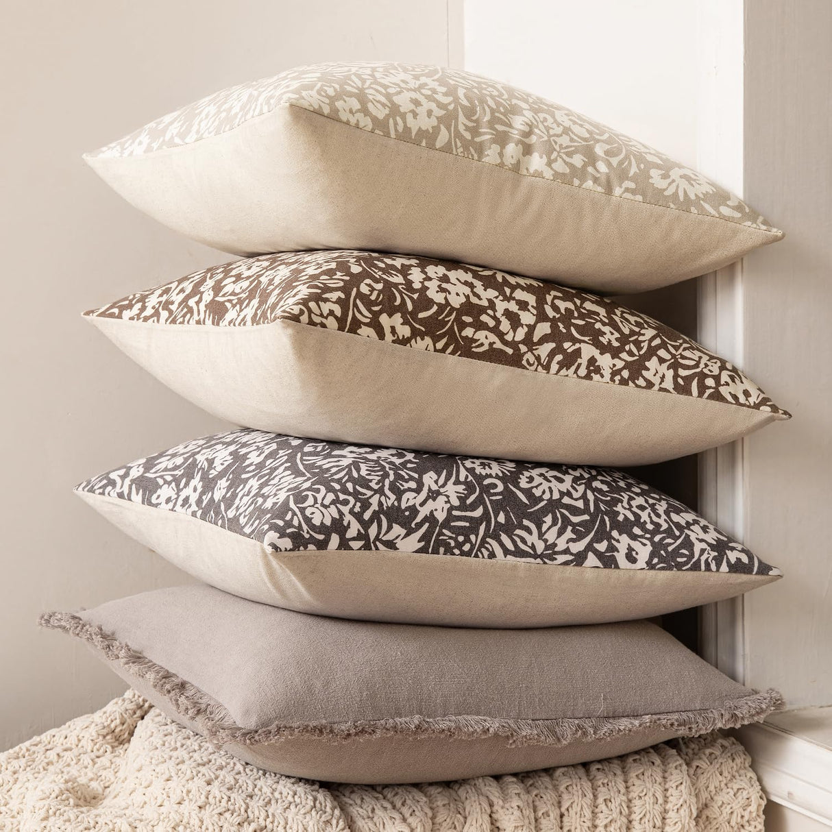 MIULEE Floral Pillow Covers Decorative Throw Pillow Covers 18x18 Pack of 2 Modern Linen Cushion Covers Farmhouse Neutral Pillow Covers for Living Room Sofa Bed,Cream Oatmea MIULEE