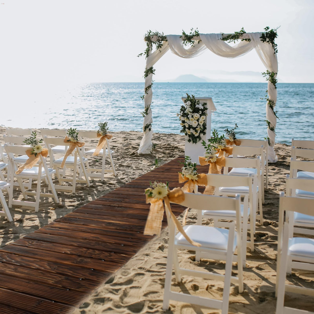 12FT Roll Out Garden Pathway, Wooden Walkway with Non-Slip Surface Outdoor Garden Boardwalk Decorative Wood Path for Wedding, Beach, Patio FURNDOOR