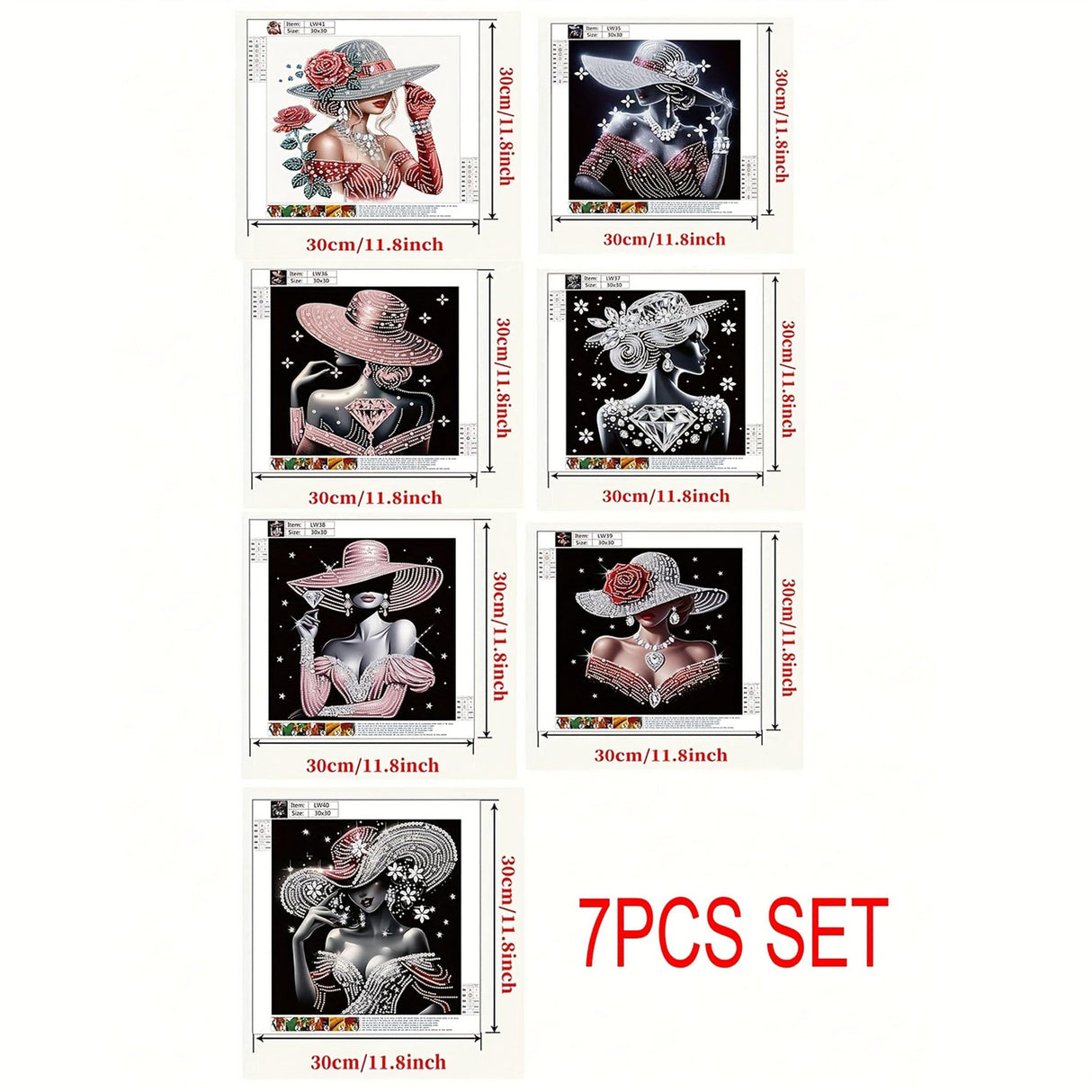 KUFWKEY 7PCS/Set 11.8x11.8 inch,Elegant Woman Diamond Art Kits for Adults,5D DIY Special Shape Crystal Partial Diamond Painting Kits,Mosaic Sparkling gem Art,Home Decor No Frame KUFWKEY