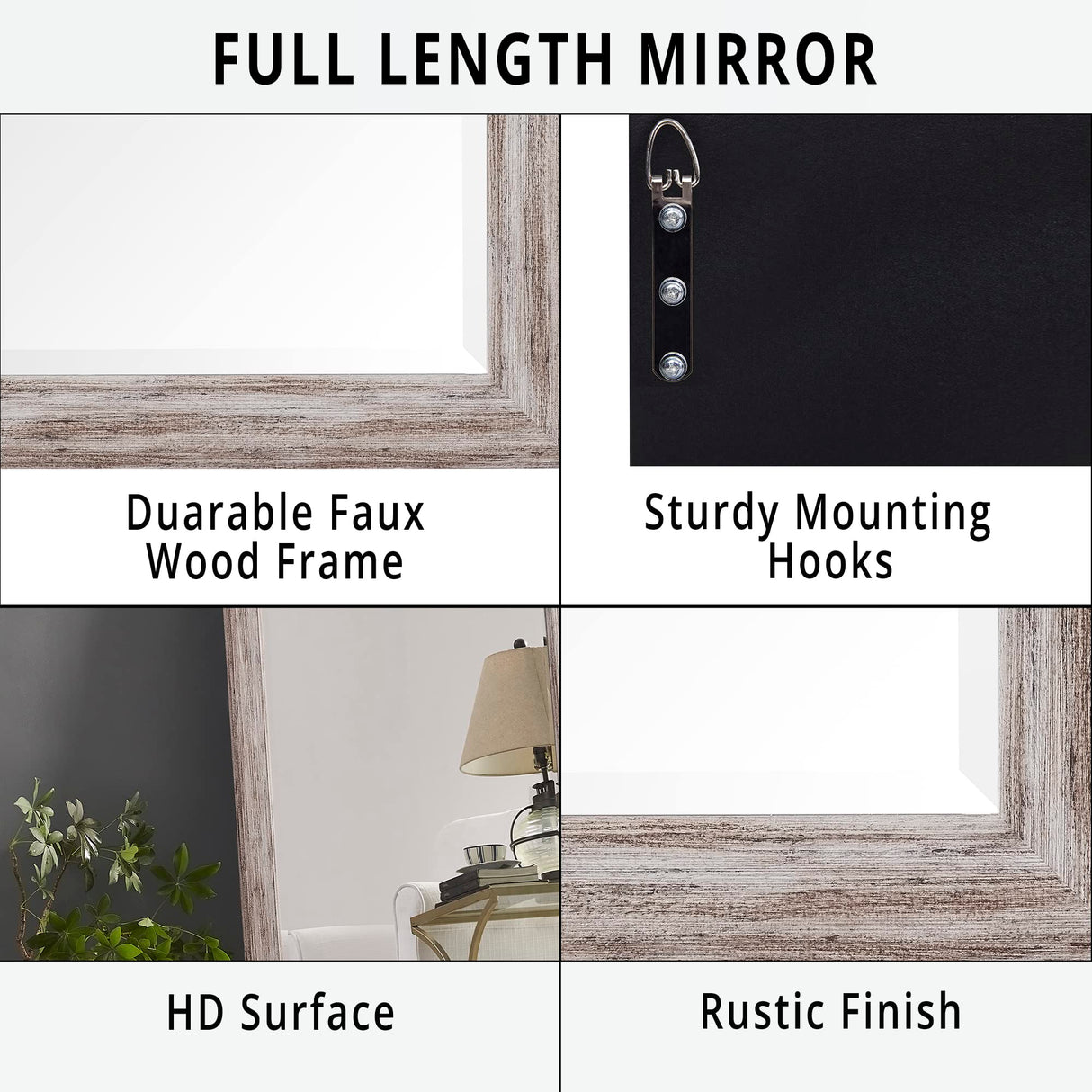 Naomi Home Farmhouse Full-Length Mirror with Wood Frame – Rustic 66"x32" Large Floor Mirror, Elegant Full Body Standing or Wall Mirror, Rustic Wood Mirror Full Length for Bedroom, Warm Grey Finish Naomi Home