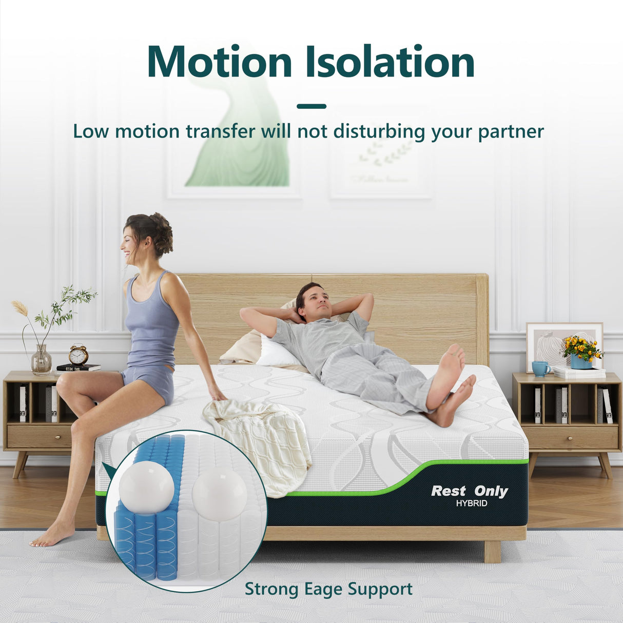 Rest Only Queen Mattress for Pressure Relief, 14 Inches Cooling Gel Memory Foam Hybrid Mattress, Queen Mattress in a Box with Individual Pocket Spring for Motion Isolation, Medium Firm RO REST ONLY