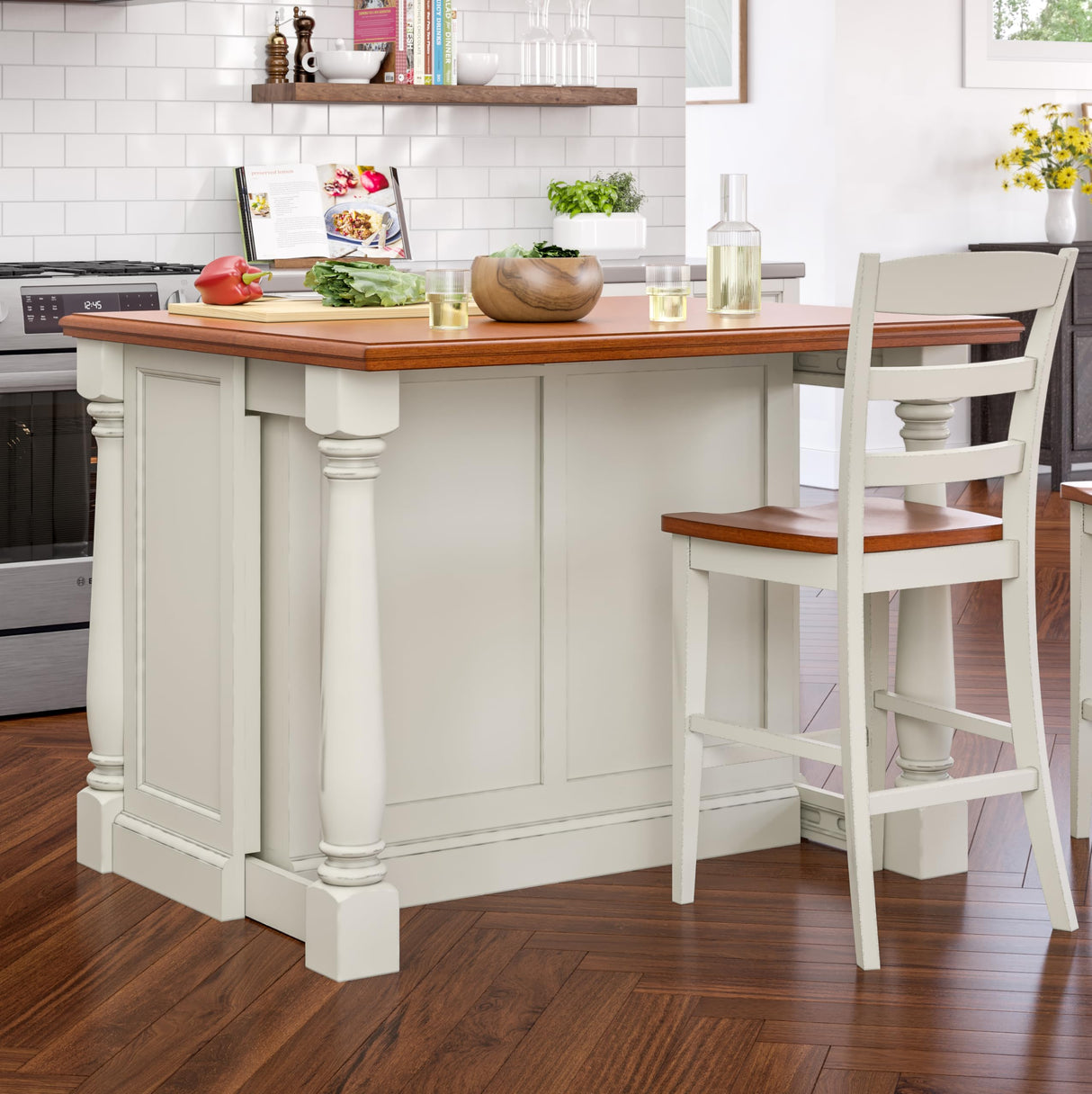 Homestyles Monarch Kitchen Island Set, 50 Inch Width, Antique White homestyles