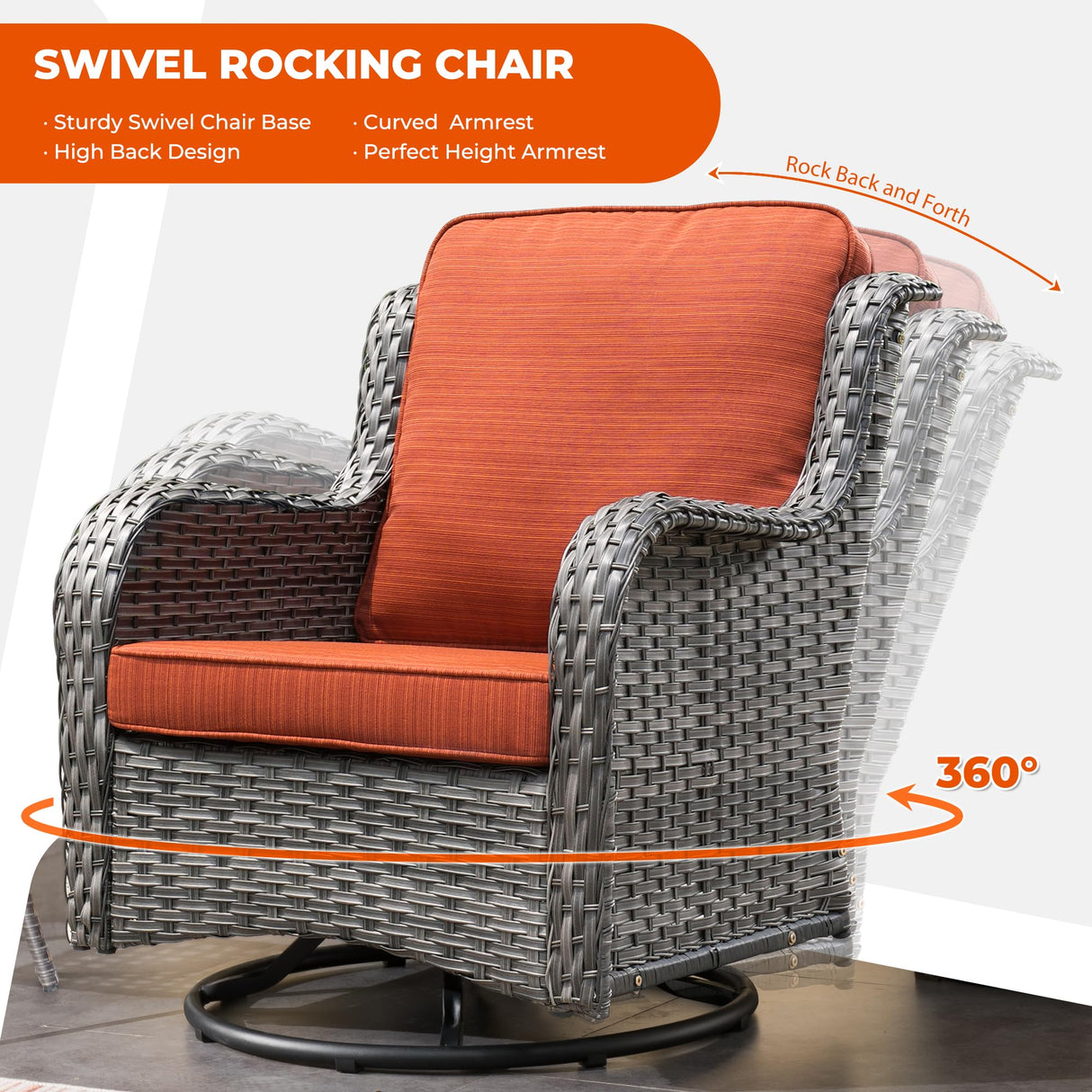 HOOOWOOO Patio Outdoor Sectional Furniture Sofa Set with Fire Pit Table,11 Piece L Shaped Wicker Couch Set with Swivel Chairs,Modern 8 Persons Summer Patio Conversation Set(Charcoal Gray) HOOOWOOO