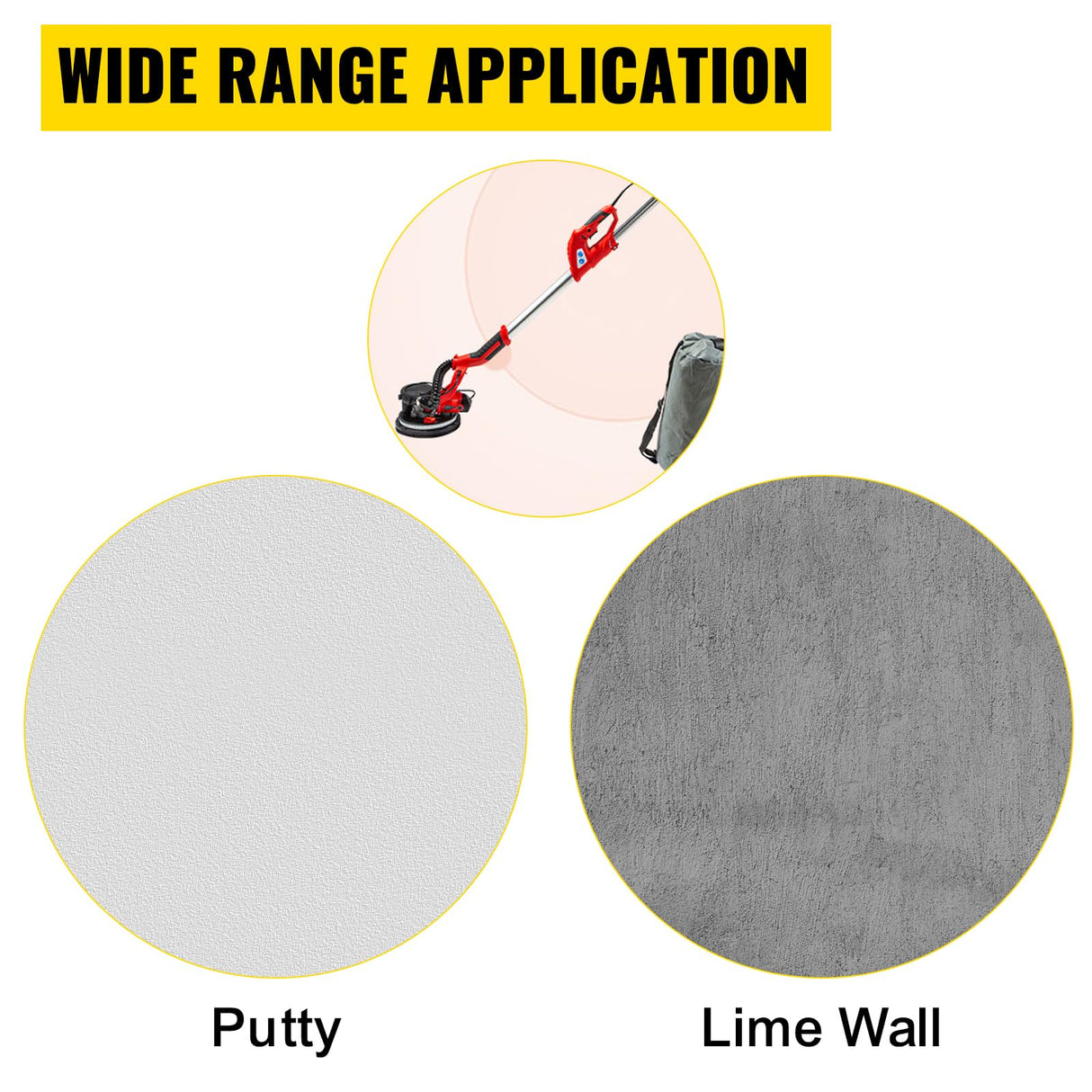 VEVOR Drywall Sander 850W, Electric Sander Variable Speed 800-1750RPM, Drywall Sander Foldable Sheetrock Sander, with Telescope Handle, Vacuum Bag Drywall Sanders 6 Sand Pads VEVOR