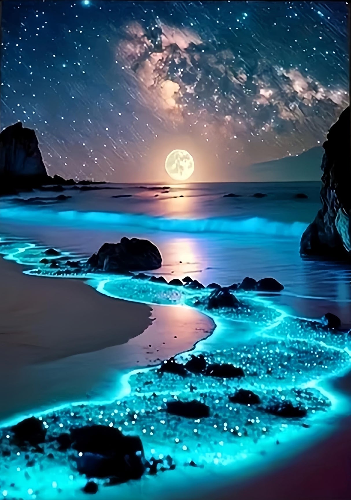 Moonlight Beach 5D Diamond Art Kits for Adults Beginners,Seaside Moon DIY Full Round Drill Diamond Painting Kits, Paint by Diamonds Dots Gem Art Crystal Easy,Home Wall Decor 12X16 Inch Acelii