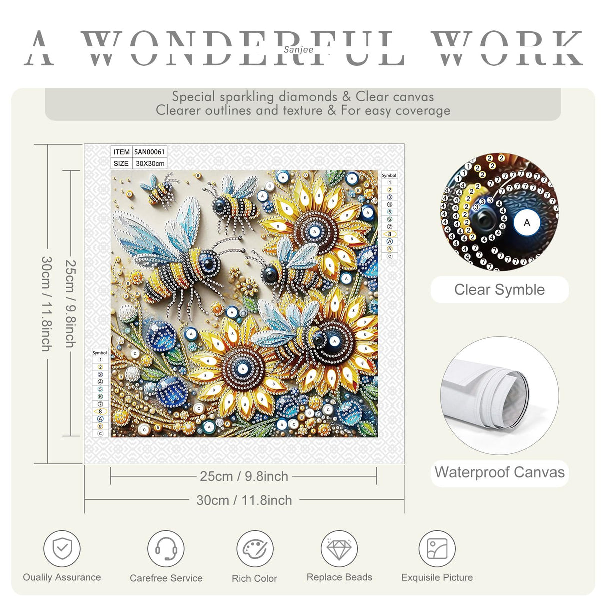 Sanjee 5D Special Shape Diamond Art Kits for Beginners, Bees and Sunflower Diamond Painting Kits for Adults, Crystal Rhinestones Diamond Painting for Home Wall Decoration Gift, 12×12inch Sanjee