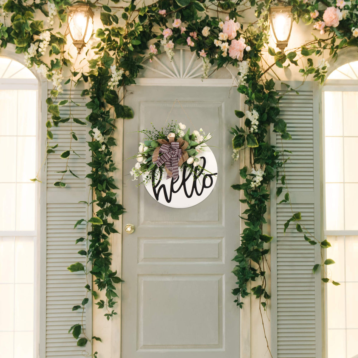 Welcome sign for front door Round Wood Sign Hanging Welcome Sign for Farmhouse porch Spring Welcome Sign Front Door Decoration FLOWERS