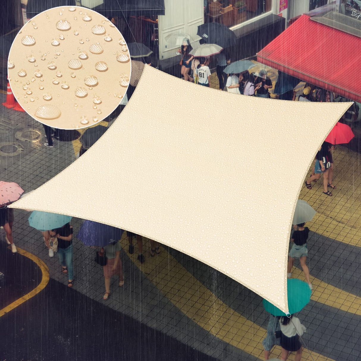 Amgo 14' x 14' Beige Square Waterproof Sun Shade Sail UPF50+ AMWTPS14 Canopy Awning Shelter, 98% UV Blockage Water Resistant, Outdoor Backyard Patio Garden Carport (We Make Custom Size) Amgo