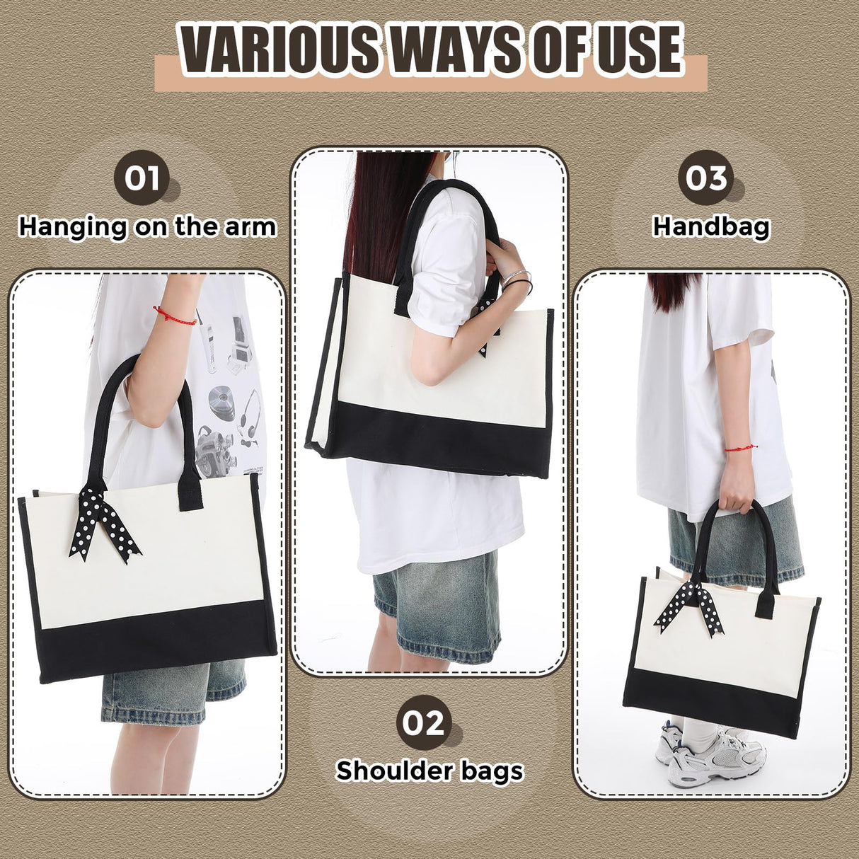 Saillong 20 Pcs Canvas Tote Bag Bulk Initial Women Gift Bags 15.7 x 11.8 x 6.7 Inches Sublimation Personalized Blank Shopping Bags with Handle Grocery Bag for Wedding Bridesmaid, Birthday, White Black Saillong