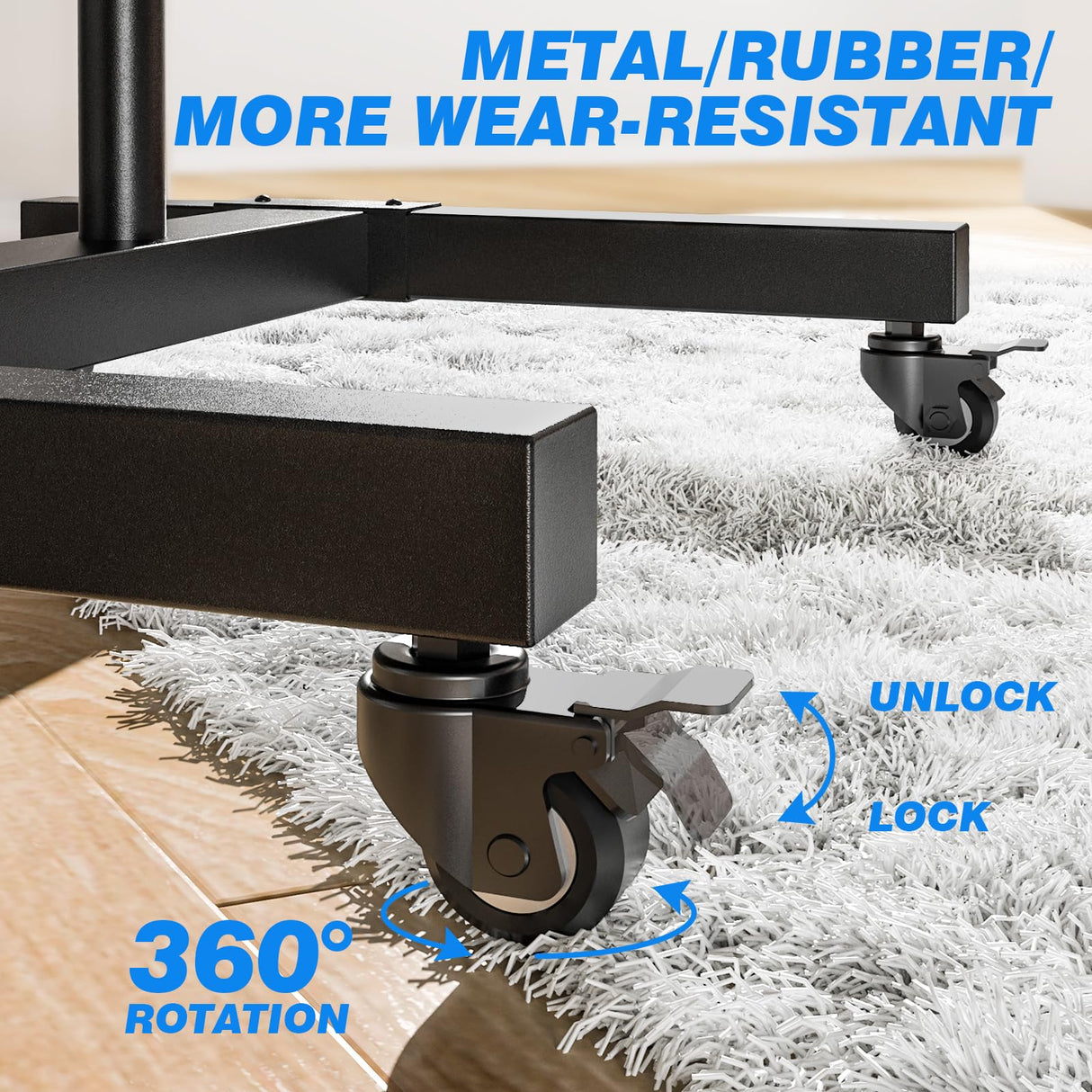 Mobile TV Cart for 32-83 Inch Screens up to 110 lbs, Height Adjustable Rolling TV Stand with Locking Wheels and Metal Shelf, Portable Outdoor Floor TV Stand Movable Monitor Holder for Home Office Rfiver